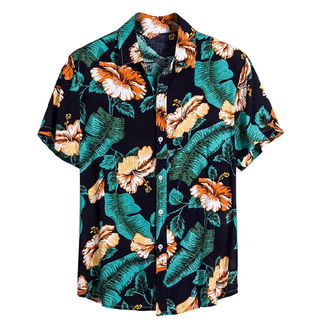 EGNMCR Chemise d'Été Vintage Imprimée pour Homme à Manches Courtes, Chemise à Col Cubain, Motif Style Hawaïen, Blouse et Chemise à Manches Courtes à Col Rabattu