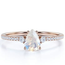 JeenMata 1.75 Carat Pear Shaped Rainbow Moonstone and Moissanite Birthstone Ring in 18k Rose Gold over Silver
