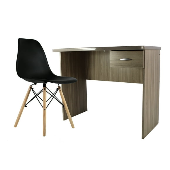 Set de Silla y Escritorio Mundo In Silla Negra JM-1618 Oslo y Mesa Resen Roble