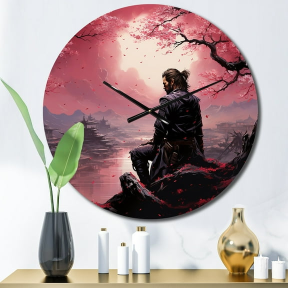 Designart "Samurais Resolve Asian Painting VII" Asian Oversized Wall Clock
