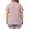 thumbnail image 3 of Agnes Orinda Plus Size t Shirt for Women Crew Neck Loose Fit Ruffle Sleeve Summer Hollow Casual Tops Blouse 1X Pink, 3 of 6