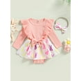 thumbnail image 1 of Infant Baby Girl Tutu Skirt Romper Dress Fall Winter Ribbed High Waist Cow Heart Print One Piece Bodysuit Headband (Easter Clothes,6-12 Months), 1 of 9