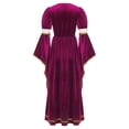 thumbnail image 3 of TiaoBug Girls Medieval Princess Royal Queen Renaissance Faire Dress Long Bell Sleeve Velvet Party Maxi Gown Rose Pink 16, 3 of 5