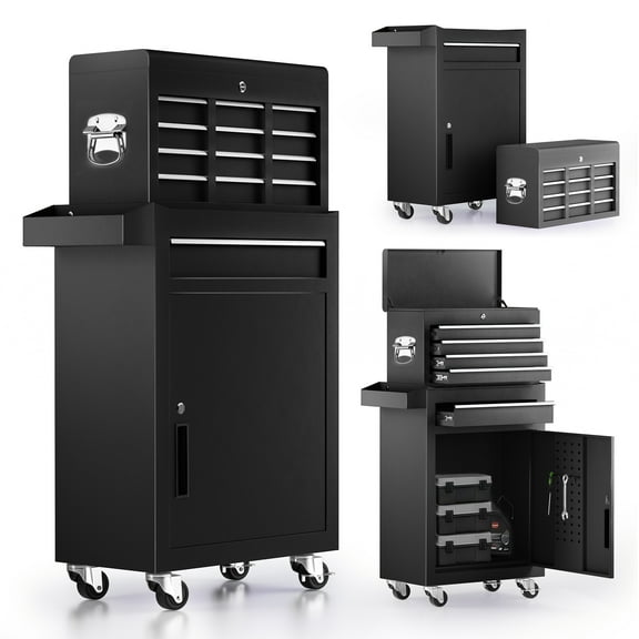 Enyopro 5-Drawer Rolling Tool Chest, Stainless Steel Tool Box with Brake Wheels and 6 Drawers, Detachable Tool Cart, Black