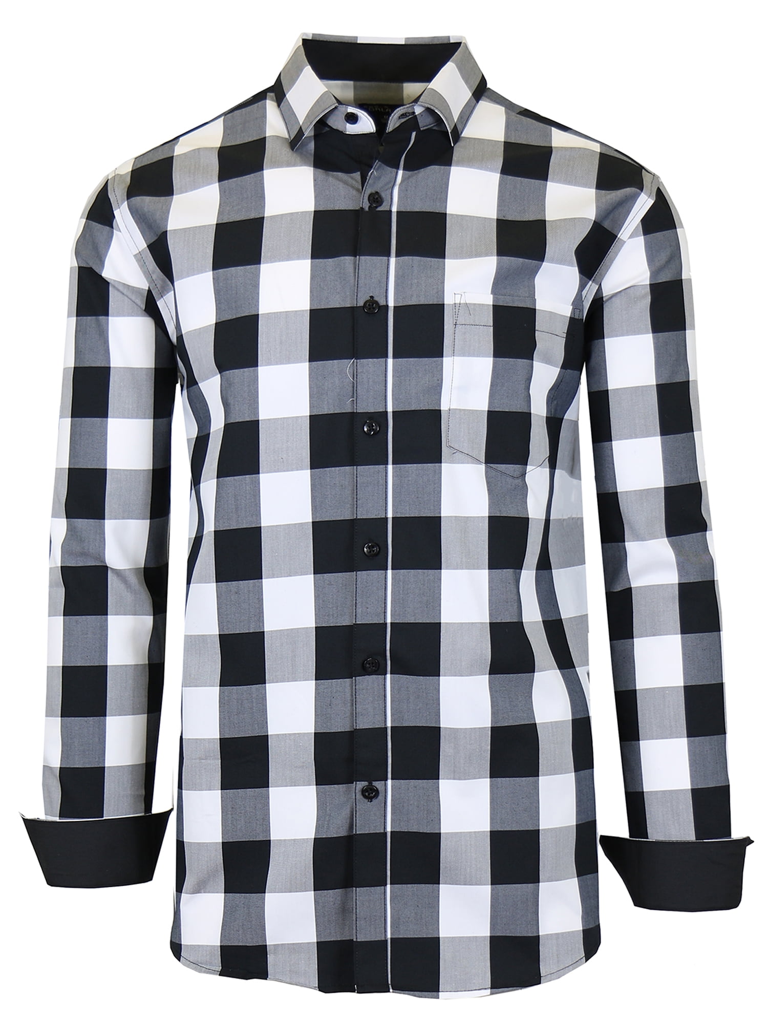 GBH Men's Long Sleeve SlimFit CottonStretch Checkered & Plaid Dress