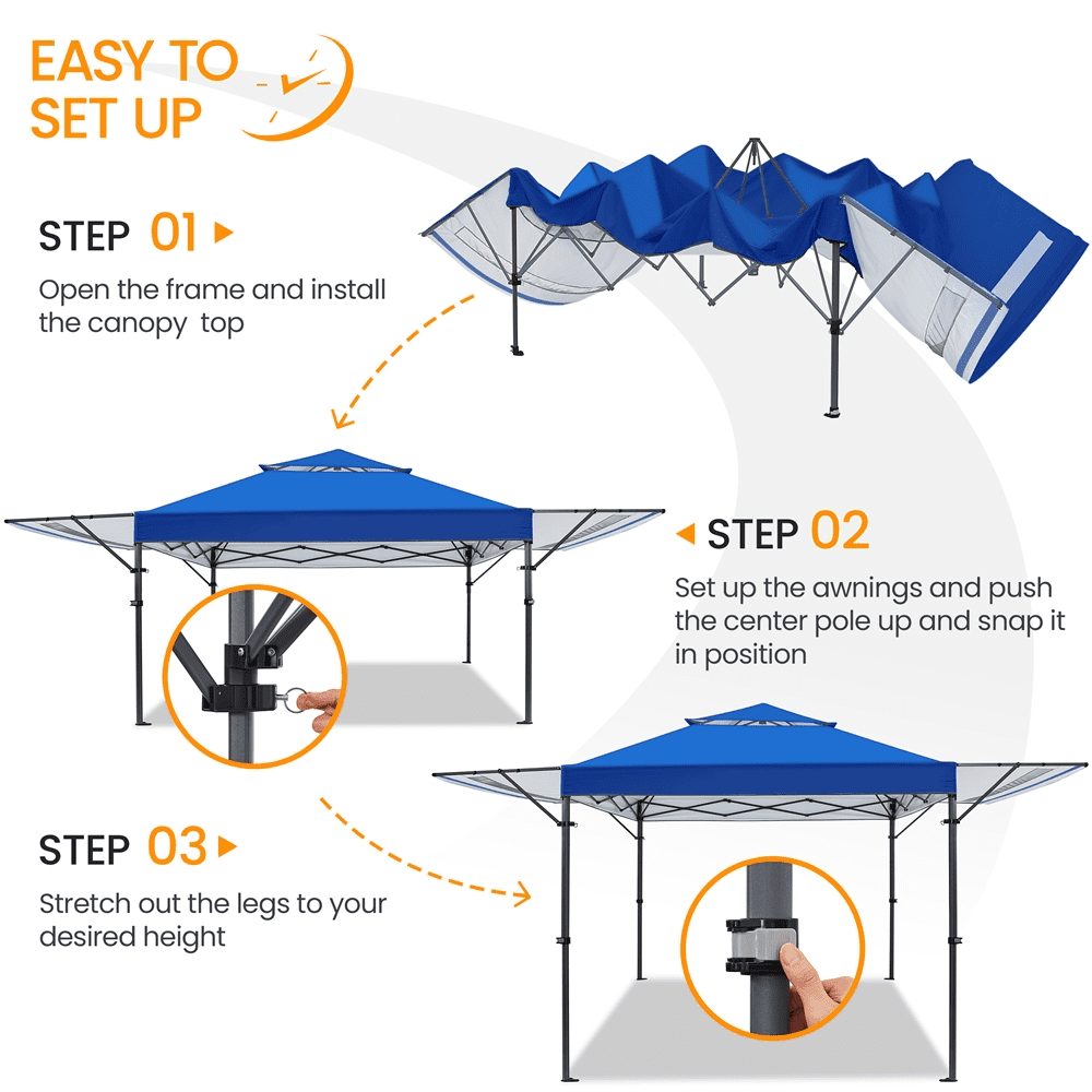 Renwick 10 × 17 ft Pop-up Canopy Tent w/ Side Awnings and One-handed Setup, Blue