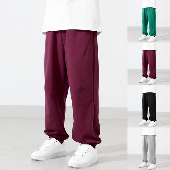 THDHVS Boys Joggers,Joggers for Boys,Kid's Solid Color Elastic Waistband Pants Ankle Binding Sports Pants Mid Size Casual Outerwear Pants for Adults Black 7-8 Years