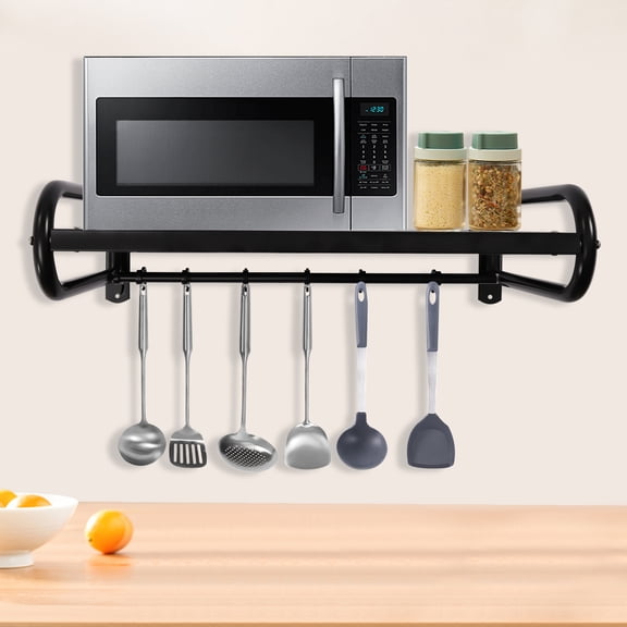 ChicHomey Kitchen Pan Pot Rack Wall-Mounted Shelf with 6 Hooks,66lbs Load,Waterproof & Rust-Proof, Ideal for Kitchen & Bathroom Organization