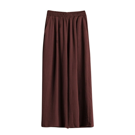 Bovxnpu Women Pajama Pants, Plus Size Pajama Pants Sleep Pants Lounge Pants Silk Linen with Pockets Wide Leg High Waist Plus Size Solid Color Loose Trousers Loungewear Sleepwear