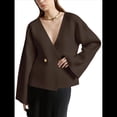 thumbnail image 2 of Cárdigan de Cuello en V para Mujer, Larga Acampanada, Botones, Frente Abierto, Suéter de Punto Holgado, Blazer de Otoño Café L, 2 of 10