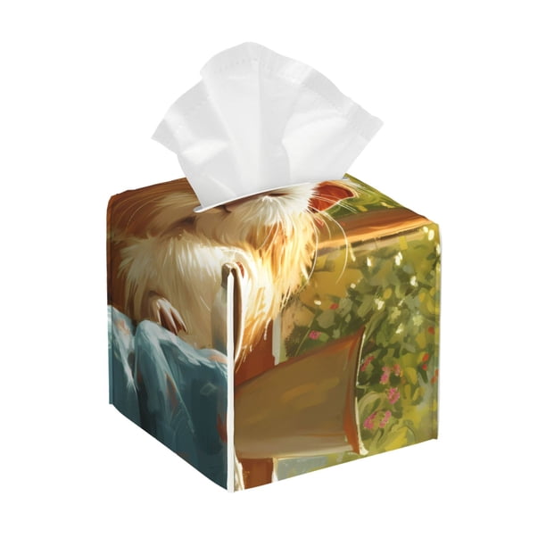 Balery Lazy Home Style Guinea Pig Porta Pañuelos de Cuero con Estampado – Funda Moderna Cuadrada para Caja de Pañuelos, Dispensador 5x5x5''