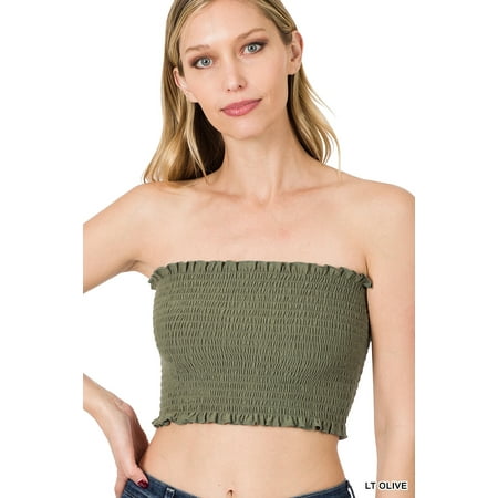 

Zenana Women & Plus Strapless Ruched Smocked Tube Bandeau Bra Top