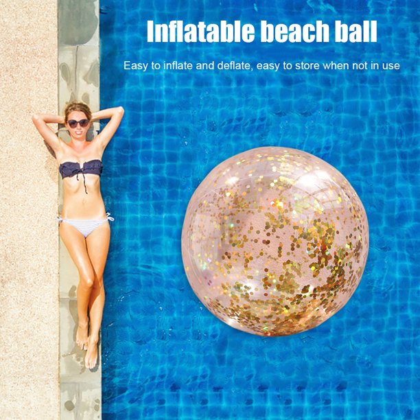 Pelota de playa inflable Ehuebsd de 40 cm juguetes de piscina confeti dorado brillante