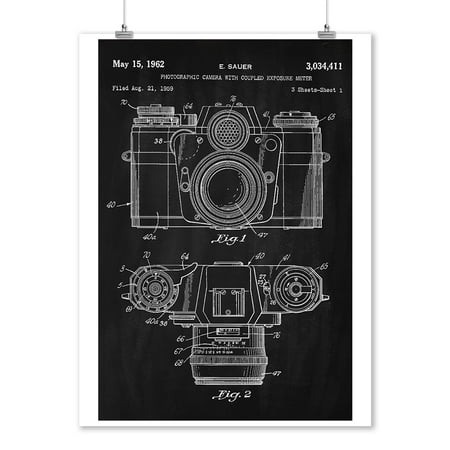 - Blackboard Patent - Camera with Exposure Meter - Lantern Press Artwork (9x12 Art Print, Wall Decor Travel Poster)