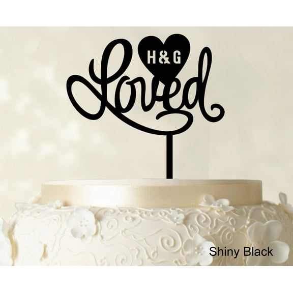 "Loved" Wedding Cake Topper Personalized Initial Name Cake Topper Cake Decoration Option Available 6"-7" Inches Wide