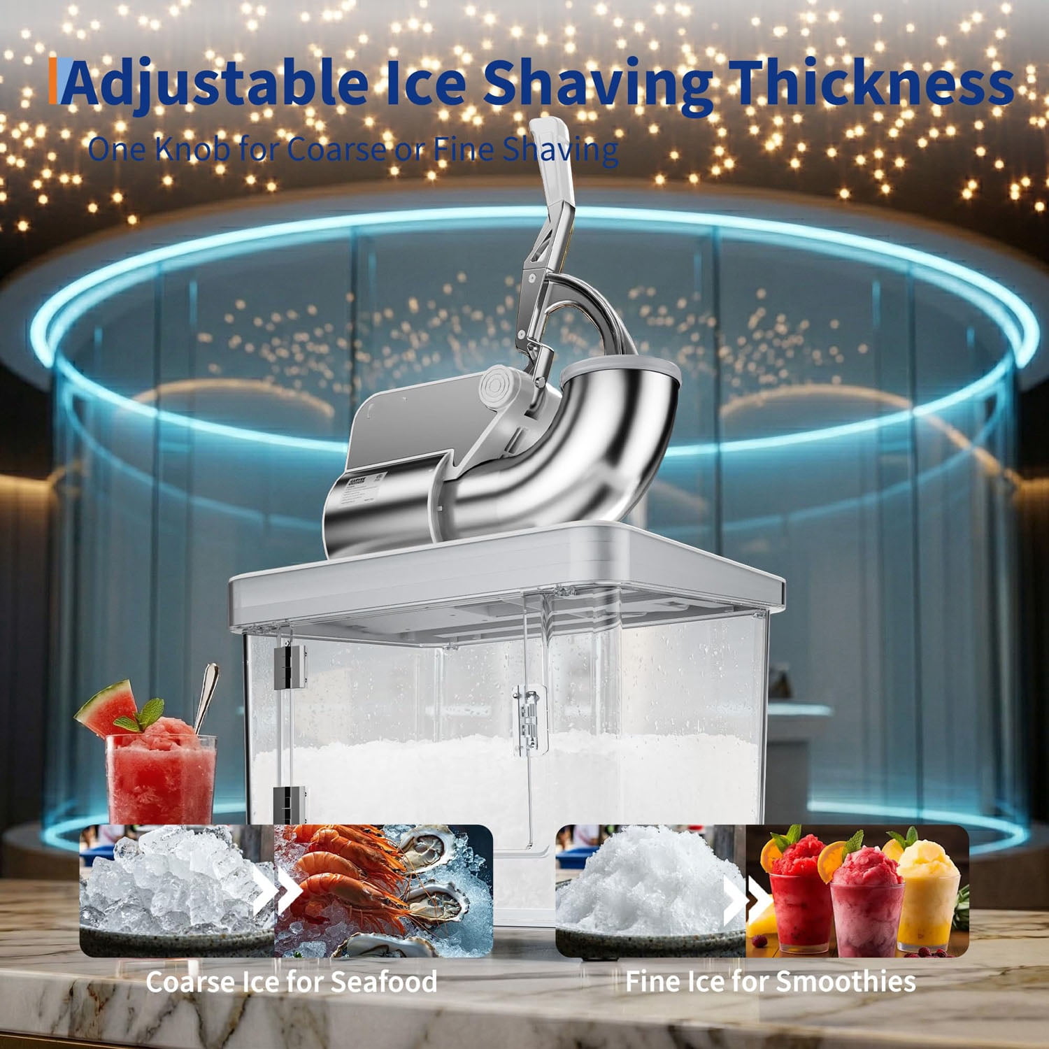 Gaderth Commercial Ice Crusher Machine with 4 Blades, 350W Stainless Steel Snow Cone Machine, 2000RPM 750LBS/H Ice Shaver with 2LBS Hopper Capacity for Home Use, Bars, Cafes, Parties