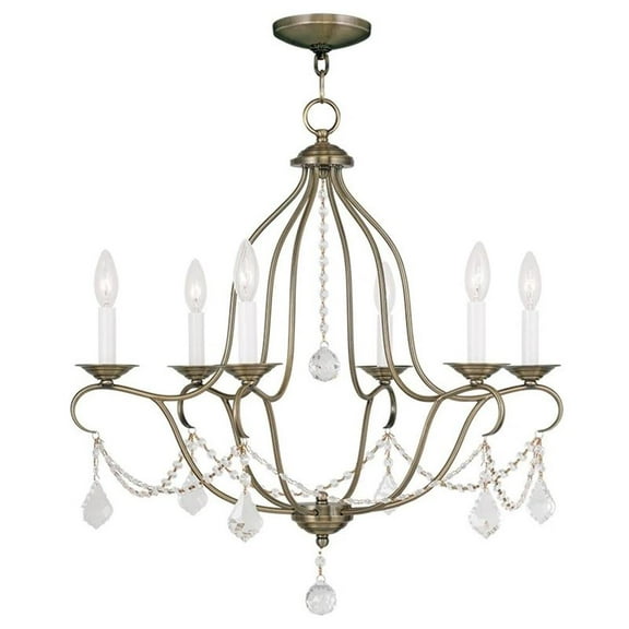 Livex Chesterfield 6-Light 25" Antique Brass Chandelier Ceiling Light