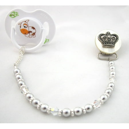 Crown Pacifier Clip with Matching Pearls