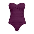 thumbnail image 3 of Ticikt Women Tummy Control 1 Piece Swimsuits Strapless Bandeau Bathing Suits Slim Fit Halter Swimwear,Color:RD2,Size:L, 3 of 4