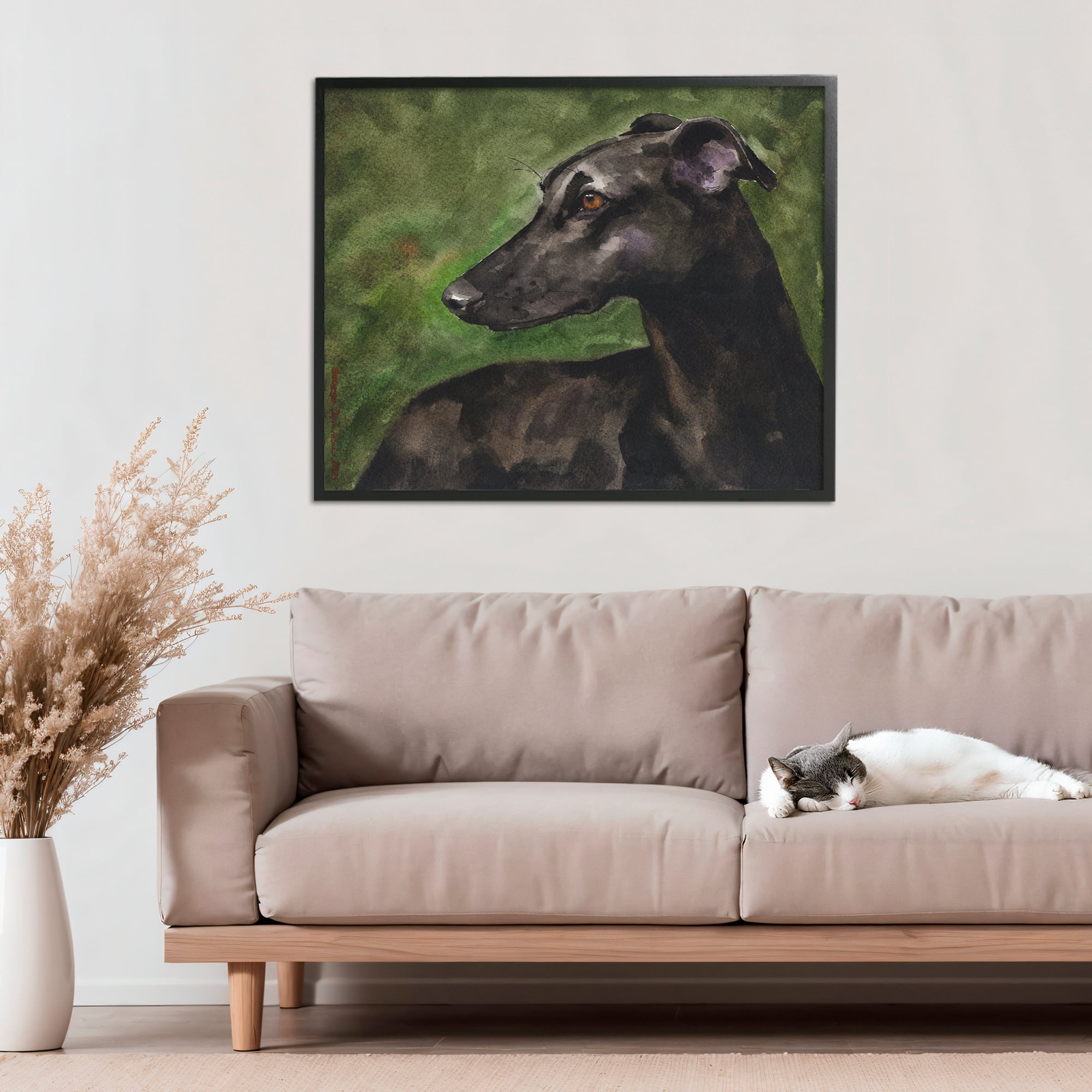 Stupell Industries Black Greyhound Portrait Black Framed Giclee Art, design by George Dyachenko