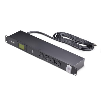StarTech.com 16-Outlet Horizontal Rack Mount Metered PDU, 1U Server Power Strip w/Surge Protector, 125V/15A, 8ft (2.4m) Power Cord, TAA
