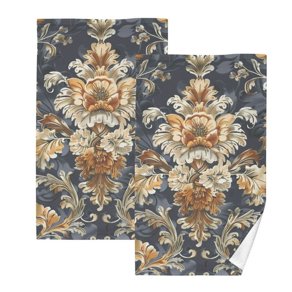 Floral Gold Hand Towels Cotton Bath Towels Large Face Towels Absorbent for Bathroom 2 Packs