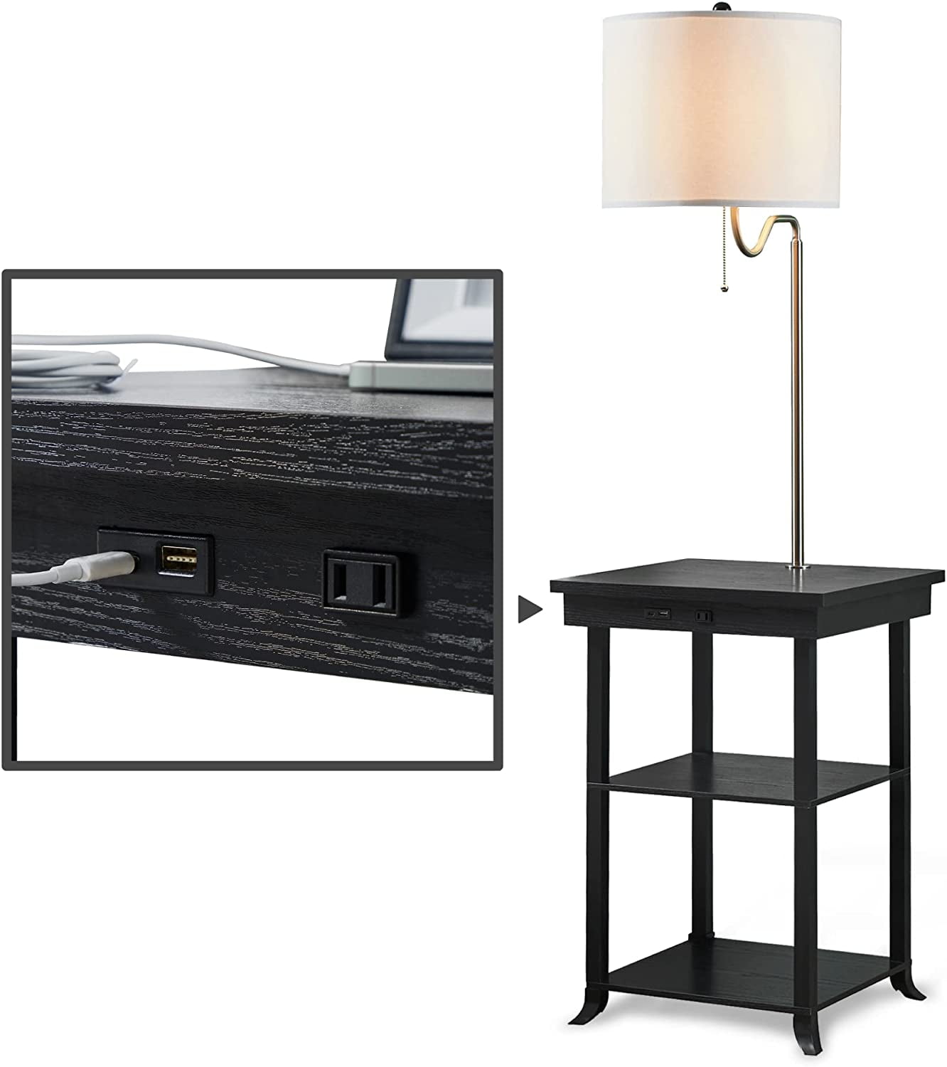 FACESOFT Ava End Table with Lamp Attached, Desk Lamp with USB and USB
