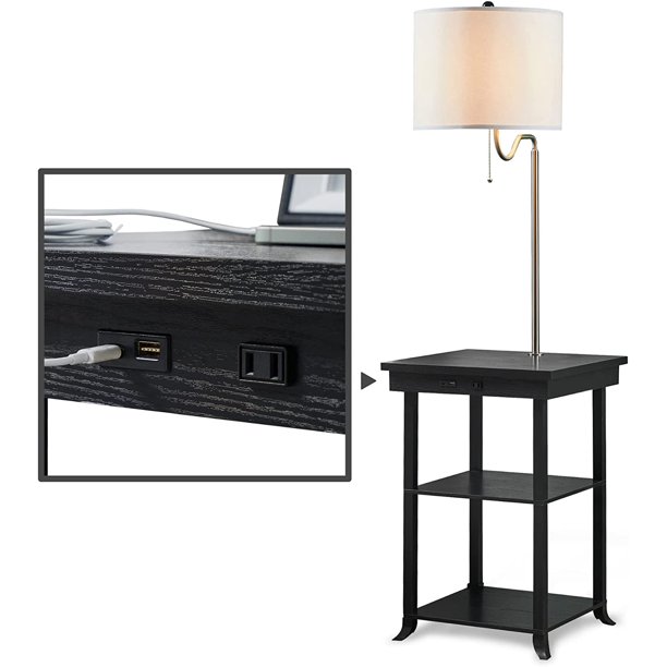 FACESOFT Ava End Table with Lamp Attached, Desk Lamp with USB and USB