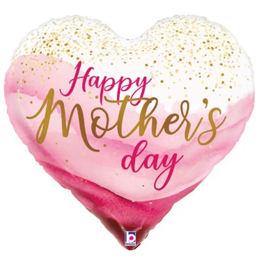 Betallic Happy Mother's Day Foil Heart Balloon - 18 Inch Pink Stripes Holographic, Helium Or Air Fill 1 thumbnail image