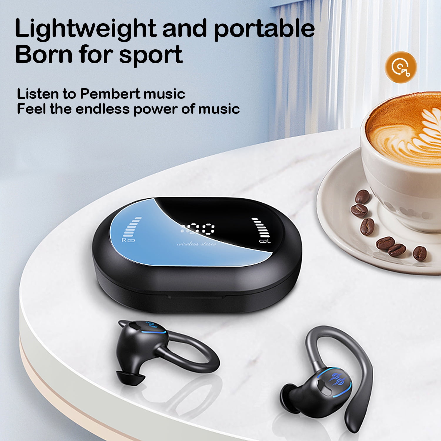 Wireless Earbuds,Earphones Bluetooth 5.3 Headphones for iPhone Android 50hrs Playtime Waterproof IPX7 Headset In-Ear Stereo True Wireless Earbuds with Charging Case Noise Cancelling with Ear Hooks