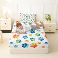 thumbnail image 4 of Homewish Colorful Dog Paw Twin Sheets,Cartoon Pet Themed Bedding,Orange Blue,3 Pieces,1 Fitted Sheet and 1 Pillowcase, 4 of 6