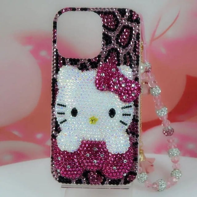 Funda de teléfono con incrustaciones de diamantes Sanrios Kawaii Hello Kitty, adecuada para Iphone 14, 13, 12, 11 Pro Max, Xs, Xr, 7, 8 Plus, Se202