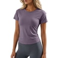 thumbnail image 3 of Yuanlong Womens T-Shirts Short Sleeve Yoga Top Crew Neck Back Crisscross Mesh Breathable Athletic Workout Stylish Casual Tee Top, 3 of 7