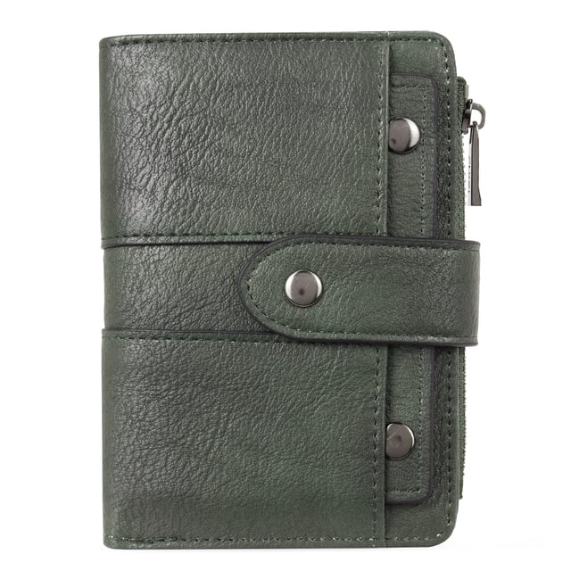 Billetera CLUCI pequeña de piel plegable verde con ventana de identificación para mujer
