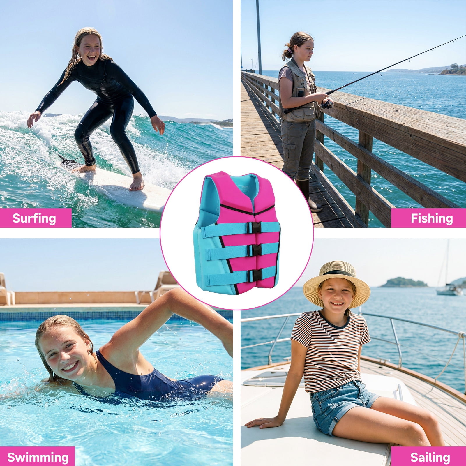 Kids Swim Vest Life Jacket Youth,Adjustable Flotation Buoyancy Swimsuit Trainer Vests,Swimming Aid Jacket for Boys Girls,Kayaking Fishing Sailing,Fit for 50-125 lbs
