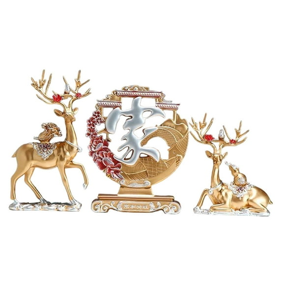 Lipstore 3 Pieces Deer Statues Set Animals Sculptures, Elk Tabletop Ornaments, Decorative Gold