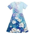 thumbnail image 4 of MKOSPLRT Girls Short Sleeve Floral Dress Kids Boho Casual Twirly Skater Dress Retro Boho Flowy Pleated Dress for Girls 4-14 Years, 4 of 8