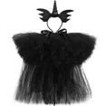 thumbnail image 2 of Falda de tul negra con cola para niñas, para fiesta de carnaval, faldas de tul esponjosas para niñas, disfraz de unicornio de Halloween para niños, conjunto de tutús para bebés pequeños, 2 of 5