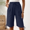 thumbnail image 5 of PIWHJQK Women Casual Drawstring Shorts Maternity High Waist Support Long Crotch Shorts Bottoms, 5 of 6