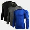 thumbnail image 1 of Chandails de Compression pour Hommes 3 Pcs Élastiques Séchage Rapide Couche de Base Col Rond Manches Longues T-Shirt de Sport Hauts Entraînement Mise en Forme, 1 of 7
