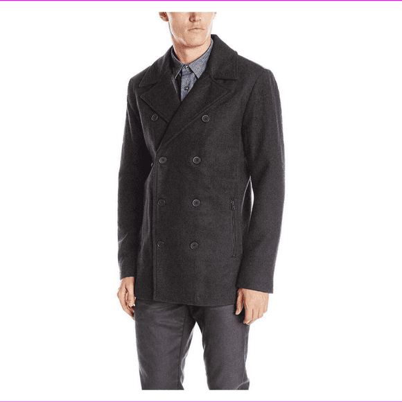 Reaction Men's Faux Leather Trim Pea Coat,Size XXL, MSRP $219.5