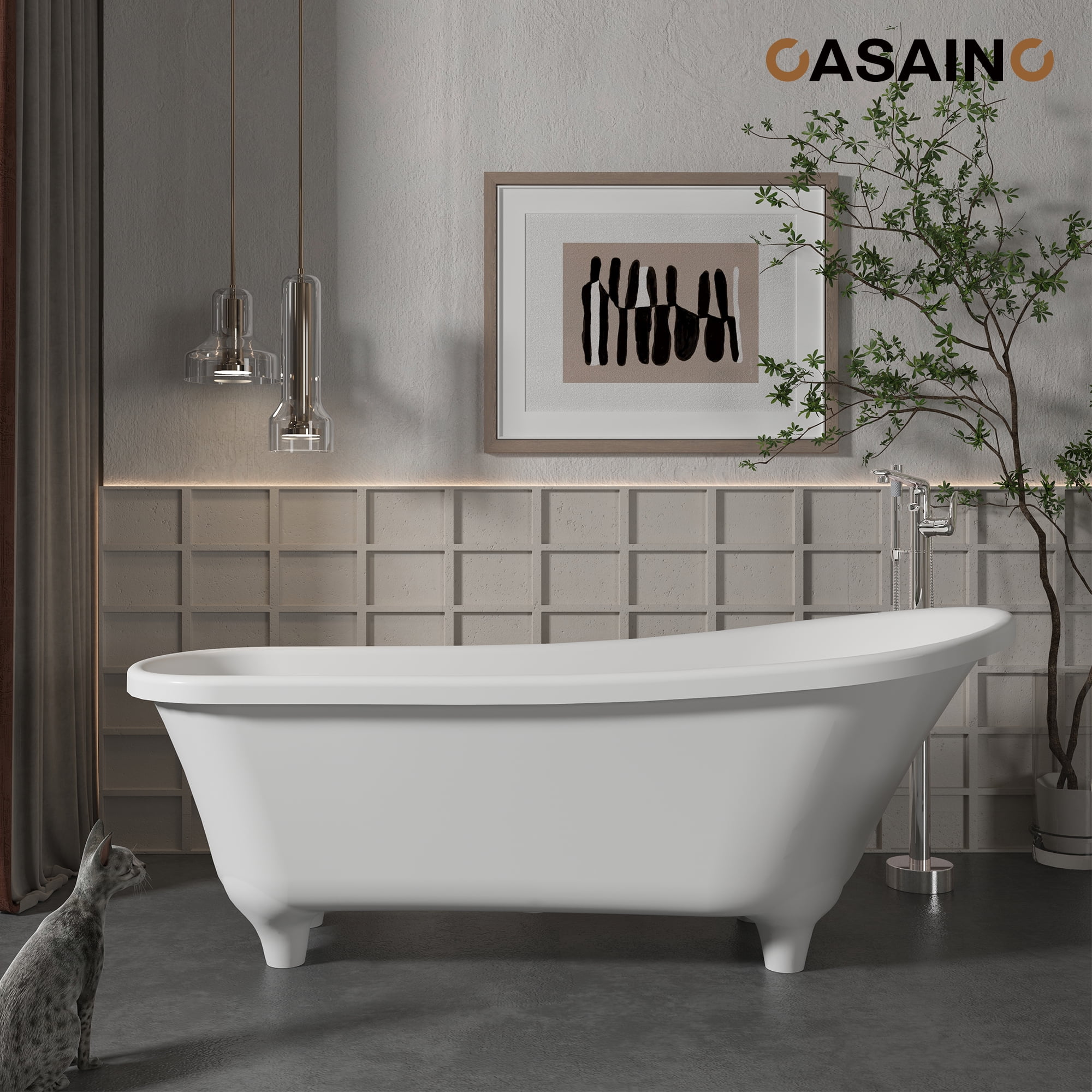 CASAINC Single-Handle Modern Floor Mount Freestanding Bathtub Faucet with Handheld Shower in Chrome Plated