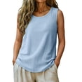 thumbnail image 2 of Sheghy Cotton Tank Top Women 100%Cotton Basic Crew Neck Tank, Solid Sleeveless All-Match Casual Top Light Blue S, 2 of 6