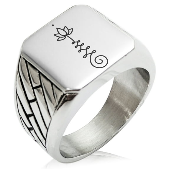 Stainless Steel Sacred Lotus Unalome Geometric Pattern Biker Style Polished Ring