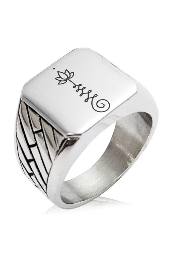 Stainless Steel Sacred Lotus Unalome Geometric Pattern Biker Style Polished Ring