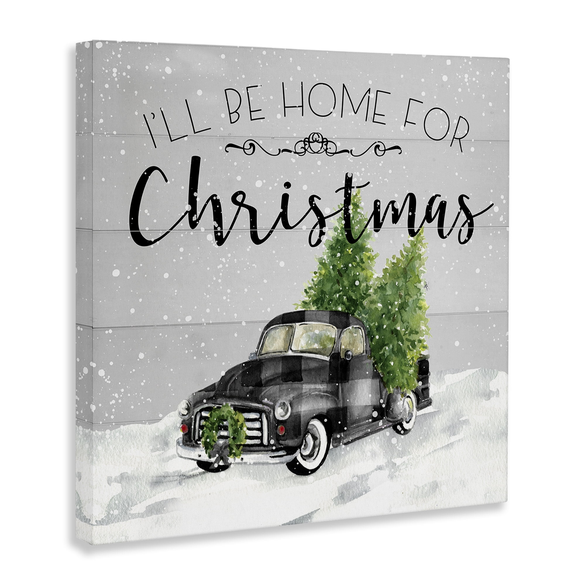 Stupell Industries Plaid Truck Christmas Phrase Holiday Painting Gallery Wrapped Canvas Art Prints Wall Art, 17 x 17
