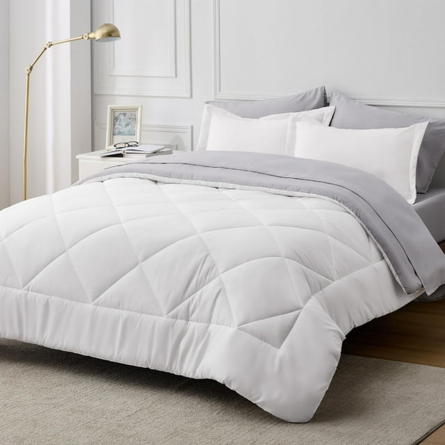 Juego de ropa de cama Bedsure Queen, reversible, blanco, 7 piezas