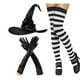 thumbnail image 2 of Conjunto de sombrero de bruja arrugado de Halloween con calcetines a rayas negras y guantes largos de satén. Colección completa de accesorios de disfraz de bruja., 2 of 4