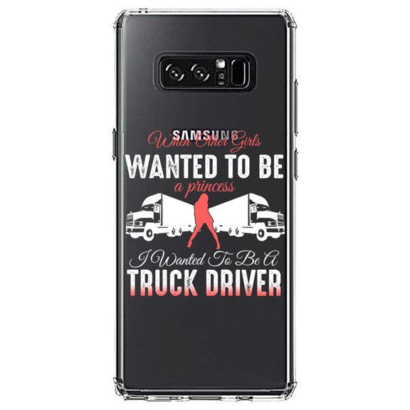 DistinctInk Clear Shockproof Hybrid Case for Samsung Galaxy Note 8 - TPU Bumper Acrylic Back Tempered Glass Screen Protector - Other Girls Princess Wanted to be Truck Driver