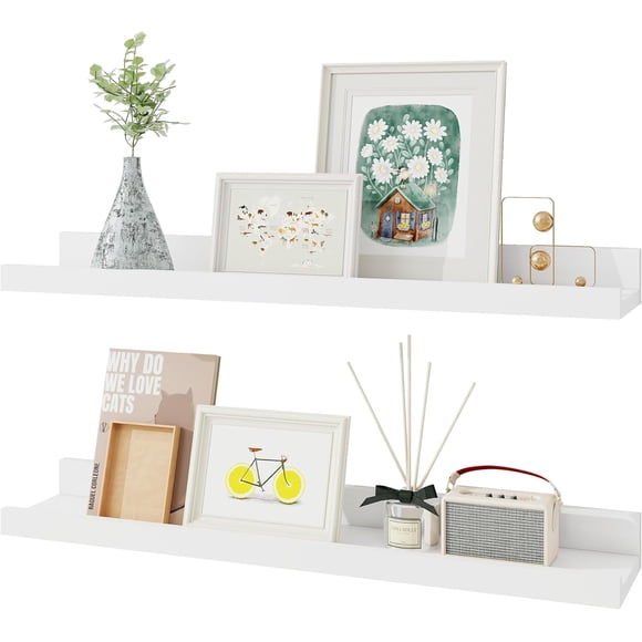 Floating Shelves for Wall, 24 Inches Wall Shelves Set of 2, Wood Storage Shelves Kids Bookshelf with Ledge for Bathroom Shower Kitchen Nursery Book Toys, White